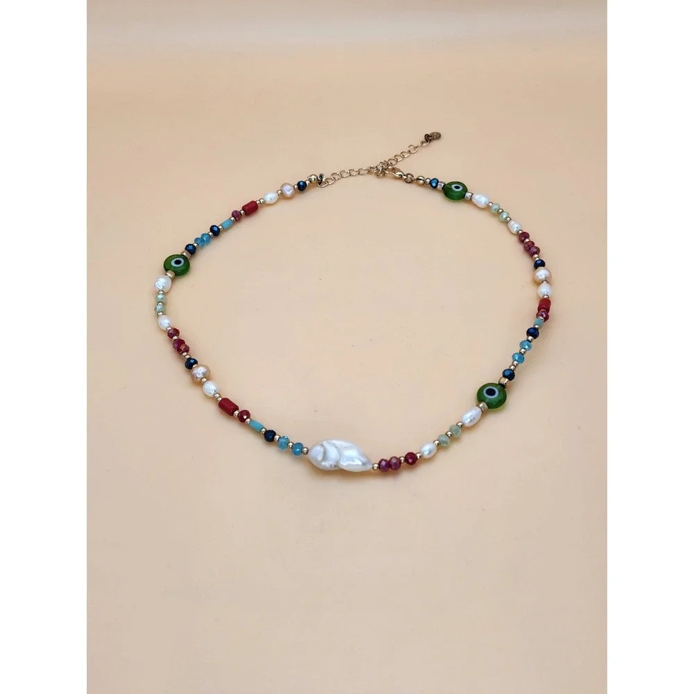 MAYOL Signed Baroque Pearls 24k Gold Plated, Semiprecious & Glass Beads Necklace
